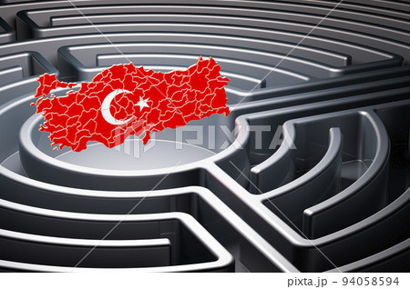 Turkish map inside labyrinth, 3D rendering Turkish map inside labyrinth, 3D rendering 94058594