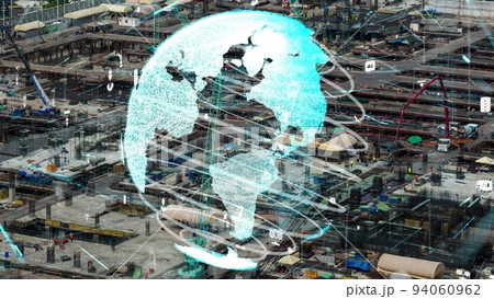 Construction technology concept with alteration graphic over construction site Construction technology concept with alteration graphic over construction site 94060962