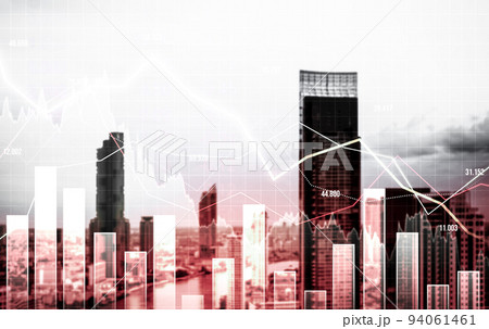Economic crisis concept graphs falling down with modernistic urban, city area. Economic crisis concept graphs falling down with modernistic urban, city area. 94061461