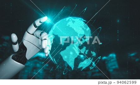 Futuristic robot artificial intelligence enlightening AI technology concept Futuristic robot artificial intelligence enlightening AI technology concept 94062599