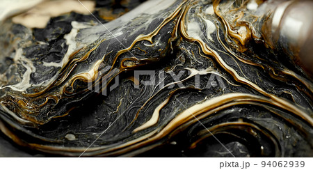Spectacular black and golden ink swirled around. Digital art 3D illustration. Spectacular black and golden ink swirled around. Digital art 3D illustration. 94062939