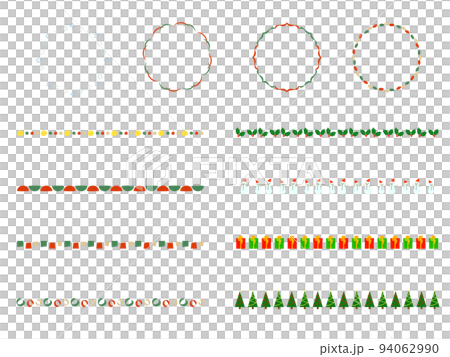 クリスマスカラーのラインとフレームのイラストセット 94062990