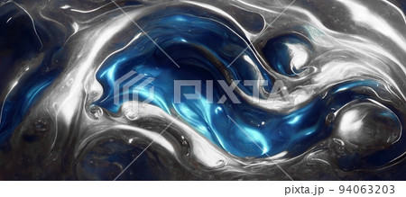 Spectacular scene of blue, silver ink churning. Digital art 3D illustration. 94063203