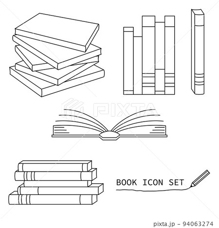 本のアイコンイラストセット（白背景・ベクター・切り抜き・線画） 94063274