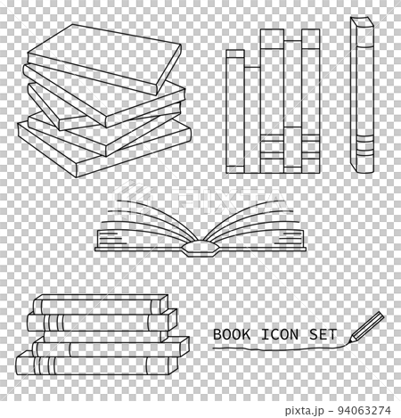 本のアイコンイラストセット（白背景・ベクター・切り抜き・線画） 94063274