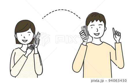 スマートフォンで連絡を取り合う男女 94063430