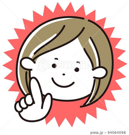 ポイントを指差す笑顔の若い女性 94064098
