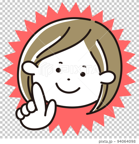 ポイントを指差す笑顔の若い女性 94064098