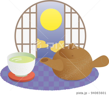 お茶と丸窓障子（月見） 94065601