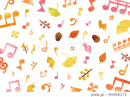 秋の水彩の音符と枯れ葉の背景 秋の水彩の音符と枯れ葉の背景 94068173