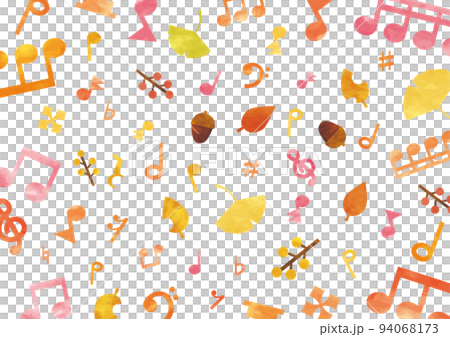 秋の水彩の音符と枯れ葉の背景 秋の水彩の音符と枯れ葉の背景 94068173
