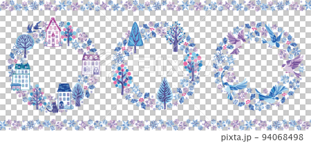 雪の結晶 冬のイラスト丸フレームセット② (小鳥 街並み 森) 雪の結晶 冬のイラスト丸フレームセット② (小鳥 街並み 森) 94068498