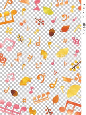 秋の水彩の音符と枯れ葉の背景 94068505