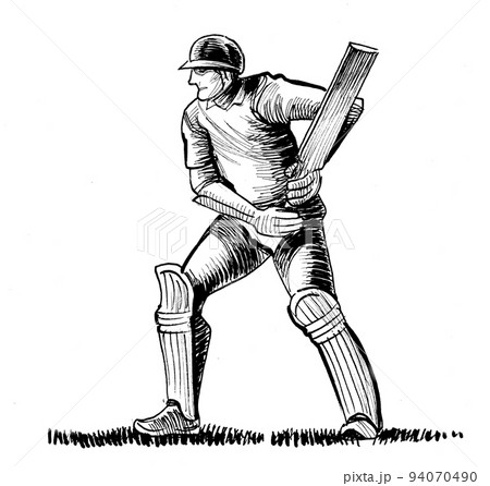 Plain sketches of the cricket players Royalty Free Vector