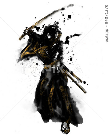 サムライの墨絵素材 94071270