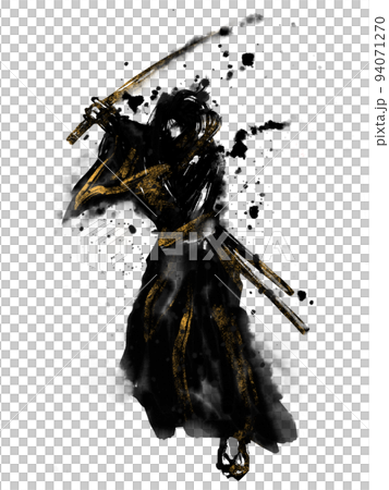 サムライの墨絵素材 94071270
