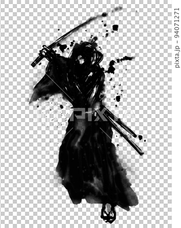 サムライの墨絵素材 94071271