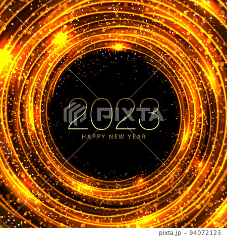 Round abstract frame in golden color with shiny tinsel 94072123