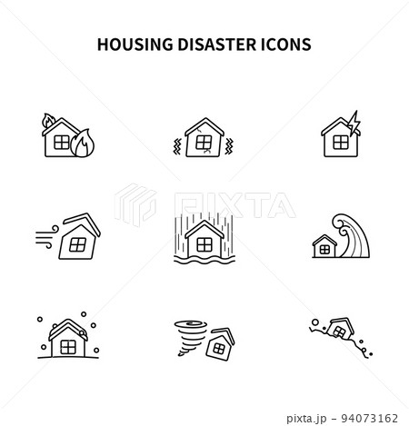 シンプルアイコンセット|災害・火災保険・地震保険・家財保険・補償 シンプルアイコンセット|災害・火災保険・地震保険・家財保険・補償 94073162