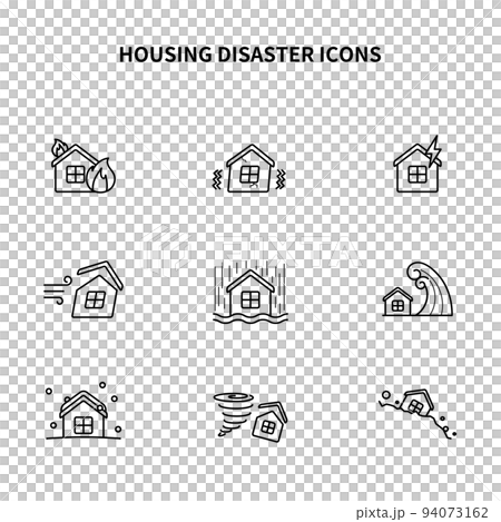 シンプルアイコンセット|災害・火災保険・地震保険・家財保険・補償 シンプルアイコンセット|災害・火災保険・地震保険・家財保険・補償 94073162