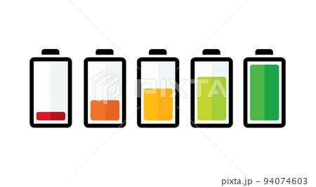Battery with colorful charge level. vector illustration Battery with colorful charge level. vector illustration 94074603
