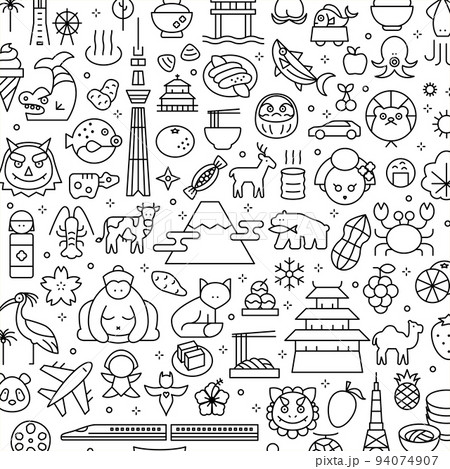 タイトル : イラスト素材:日本のアイコンパターン(ベクターは線幅変更可能) タイトル : イラスト素材:日本のアイコンパターン(ベクターは線幅変更可能) 94074907