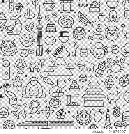 タイトル : イラスト素材:日本のアイコンパターン(ベクターは線幅変更可能) タイトル : イラスト素材:日本のアイコンパターン(ベクターは線幅変更可能) 94074907