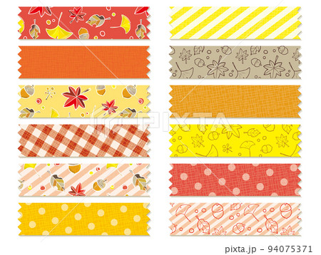 パターン柄 パッチワーク カット生地風 セット 紅葉 秋  94075371