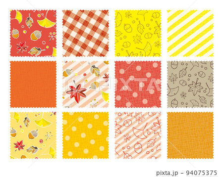 パターン柄 パッチワーク カット生地風 セット 紅葉 秋 パターン柄 パッチワーク カット生地風 セット 紅葉 秋 94075375