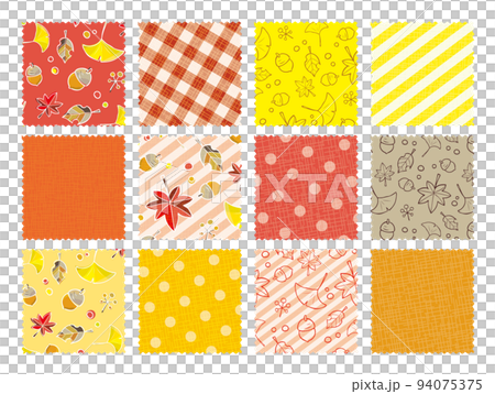 パターン柄 パッチワーク カット生地風 セット 紅葉 秋 パターン柄 パッチワーク カット生地風 セット 紅葉 秋 94075375