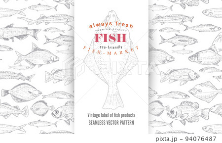 Fish label with seamless pattern 94076487