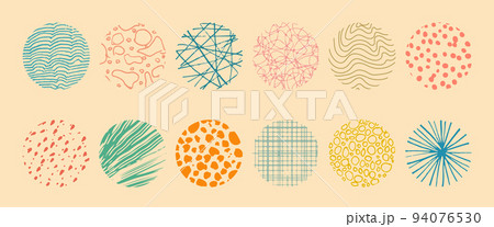 Set of round Abstract colored Backgrounds hand-drawn doodles 94076530