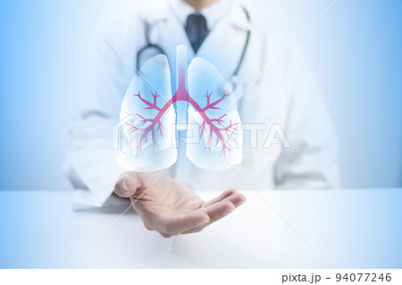 Pulmonologist doctor showing off virtual screen of lung medical issue. Healthcare medical technology concept. 94077246