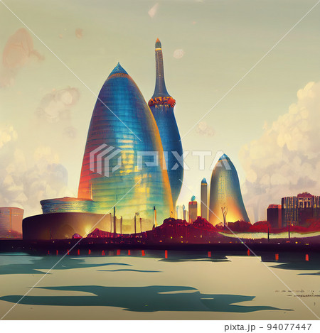 illustration of baku azerbaijan, 2d anime style 94077447