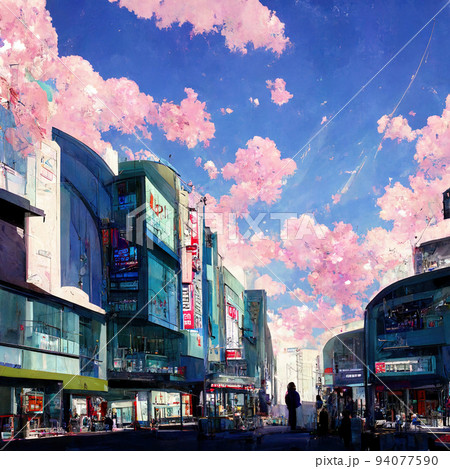 anime style Shibuya the shopping center in Daytime, empty street 94077590