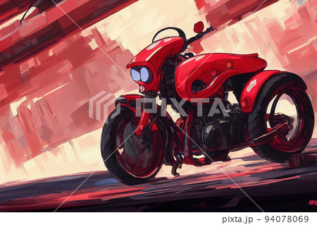An Anime Girl With A Helmet Riding A Vintage Motorcycle On A Sci Fi Planet  Art 2 Stock Photo, Picture and Royalty Free Image. Image 192714172.