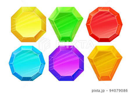 Diamond set in different colors, gemstone jewel in cartoon style isolated on white background. Collection crystals. Ui game asset. 94079086