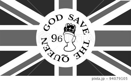 The Queens death. RIP, God save the Queen. Rest in peace poster with silhouette on flag background. Vector illustration for Her Majesty on her 96 years The Queens death. RIP, God save the Queen. Rest in peace poster with silhouette on flag background. Vector illustration for Her Majesty on her 96 years 94079105