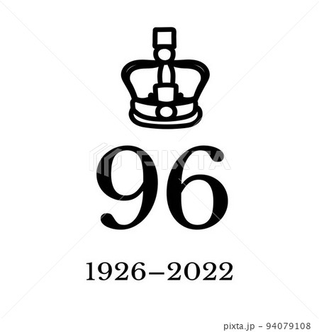 The Queens death. RIP, God save the Queen. Rest in peace poster with silhouette on flag background. Vector illustration for Her Majesty on her 96 years 94079108