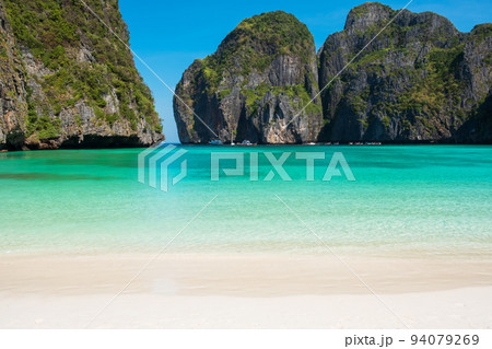 Beautiful scenery of Maya Bay beach on Phi Phi island, Krabi, Thailand. landmark, destination Southeast Asia Travel, vacation and holiday concept 94079269