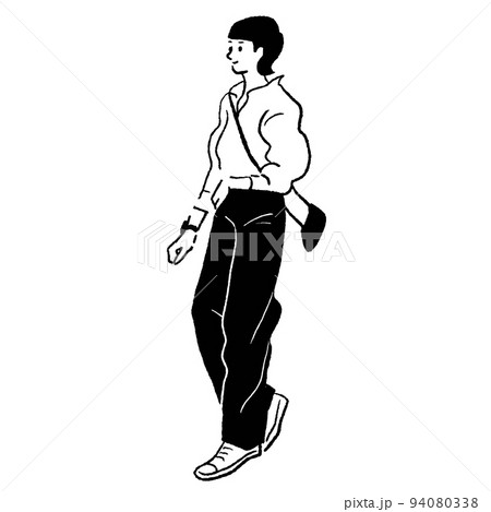 パンツを着たおしゃれな女性のベクター線画 パンツを着たおしゃれな女性のベクター線画 94080338
