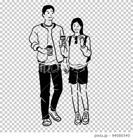 コーヒーを持つ男女のベクター線画 94080340
