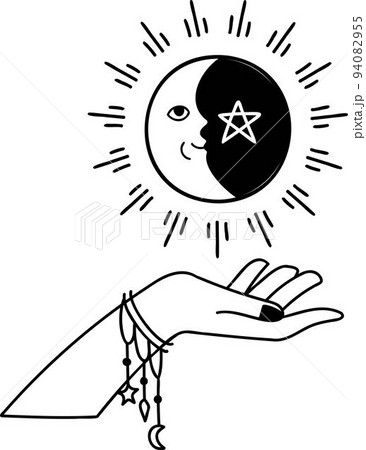 Hand Drawn hand holding the moon in boho style illustration 94082955