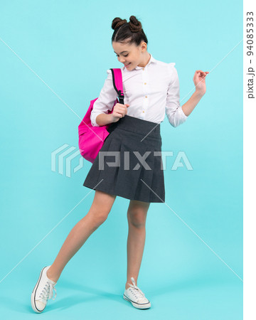 schoolgirl teen.nn School girl in school uniform with backpack....の写真素材 [94085333] - PIXTA