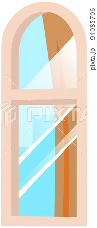 Modern narrow window with transparent glass in thin frame. Interior of room building exterior 94085706