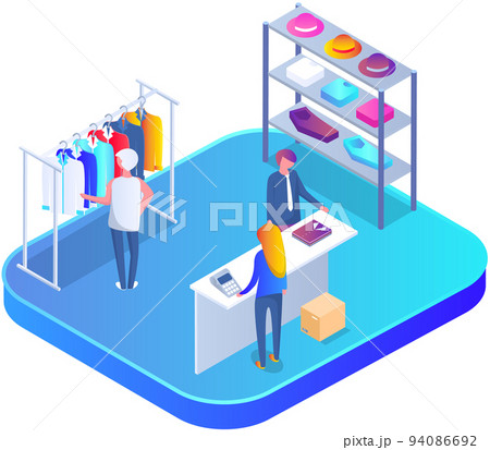 Customer choosing clothes in store. Shop assistant helps buyer to choose product during shopping 94086692