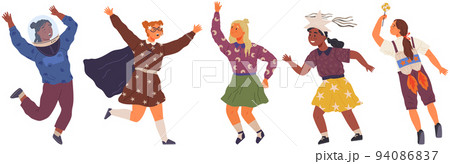 Set of happy childrens in different costumes for space party. Characters in creative self made outfits 94086837