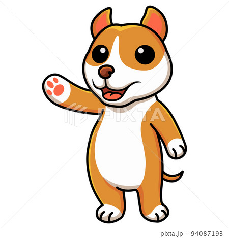 Cute little pitbull cartoon waving hand 94087193