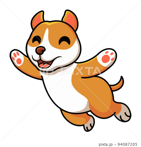 Cute little pitbull cartoon jumping Cute little pitbull cartoon jumping 94087205