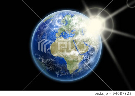 宇宙に浮いた光り輝く美しい地球ーイラスト素材のイラスト素材